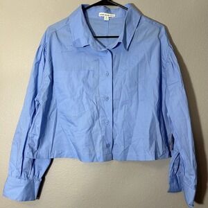 And Now This Cropped Shirt Blouse Top Long Sleeve Button Down Blue Size 0X NWT